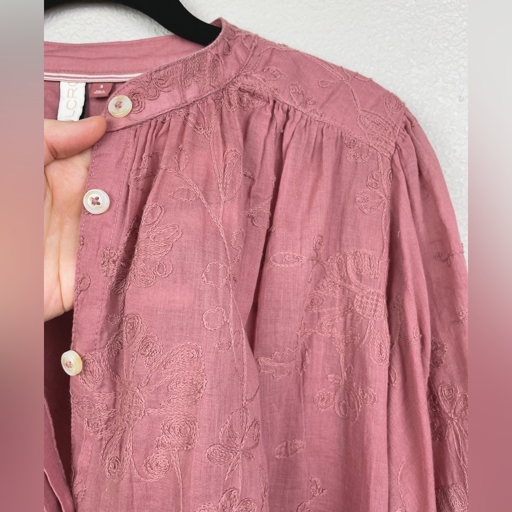 Anthro Pilcro Women's Small Mauve Pink Embroidered Floral Faustine Dolman Blouse - Picture 10 of 16